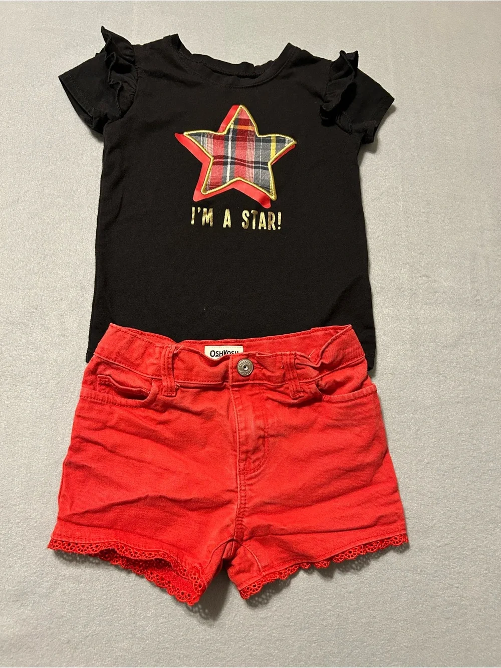 Garanimals Star Ruffle Tee & OshKosh Plaid Pocket Shorts Set Girls 4T